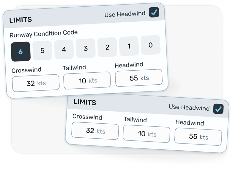 Image of wind calculator application wind limits section