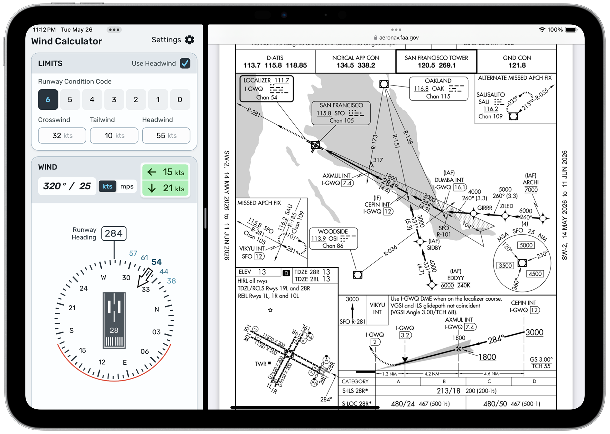 Image of wind calculator application wind limits section